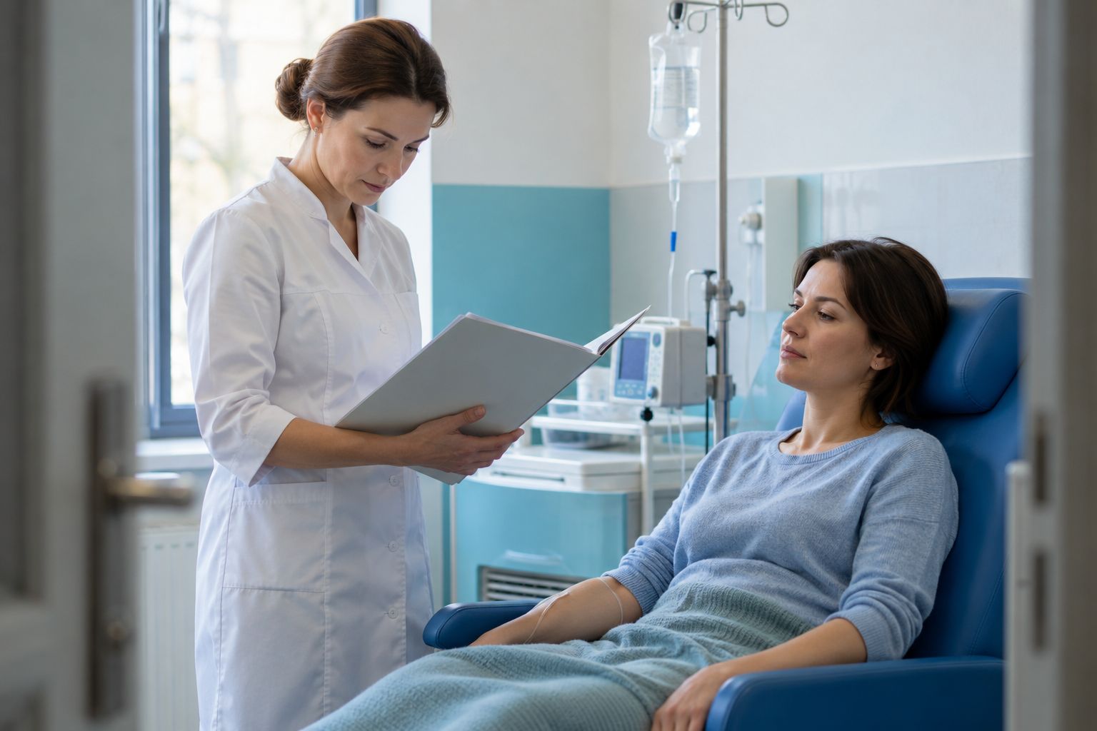 Капельница с натрием — врач наблюдает пациентку